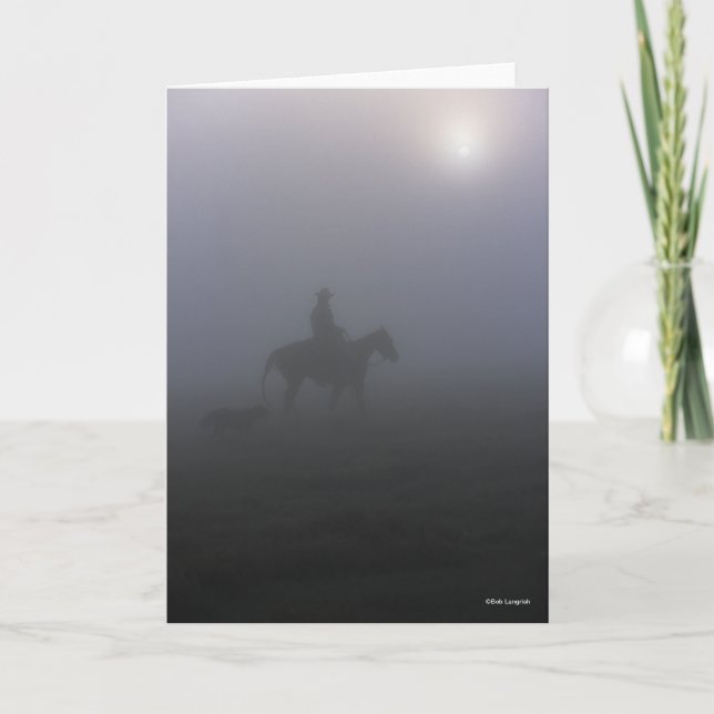 Bob Langrish | Cowboy Riding In Mist With Dog Card (Front)