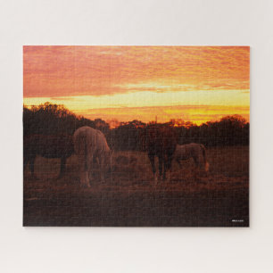 Bob Langrish   Four Horses Grazing at Sunset Jigsaw Puzzle