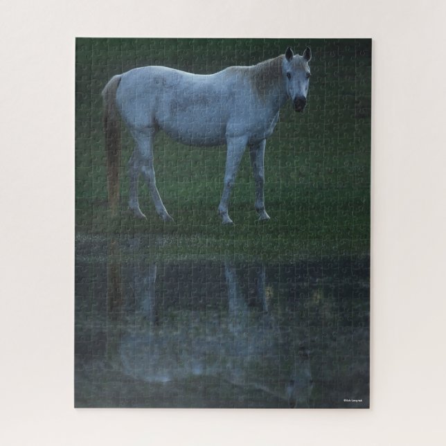 Bob Langrish Grey Arab Standing By Pond Reflection Jigsaw Puzzle (Vertical)