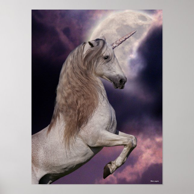 Bob Langrish | Grey Unicorn Rearing Poster (Front)