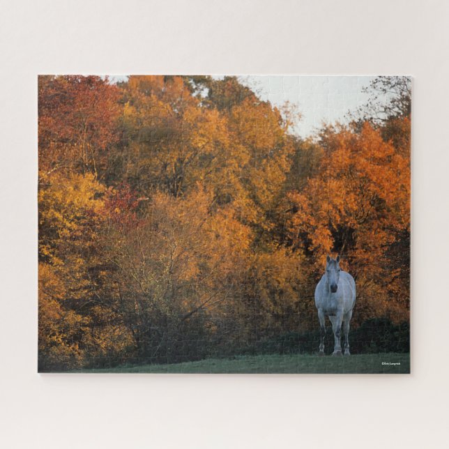 Bob Langrish Grey Warmblood Horse Standing Autumn Jigsaw Puzzle (Horizontal)