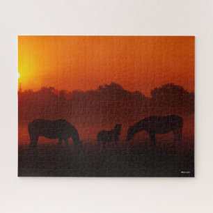 Bob Langrish   Three Horses Grazing at Sunset Jigsaw Puzzle