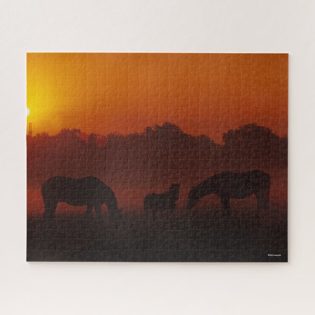 Bob Langrish | Three Horses Grazing at Sunset Jigsaw Puzzle (Horizontal)
