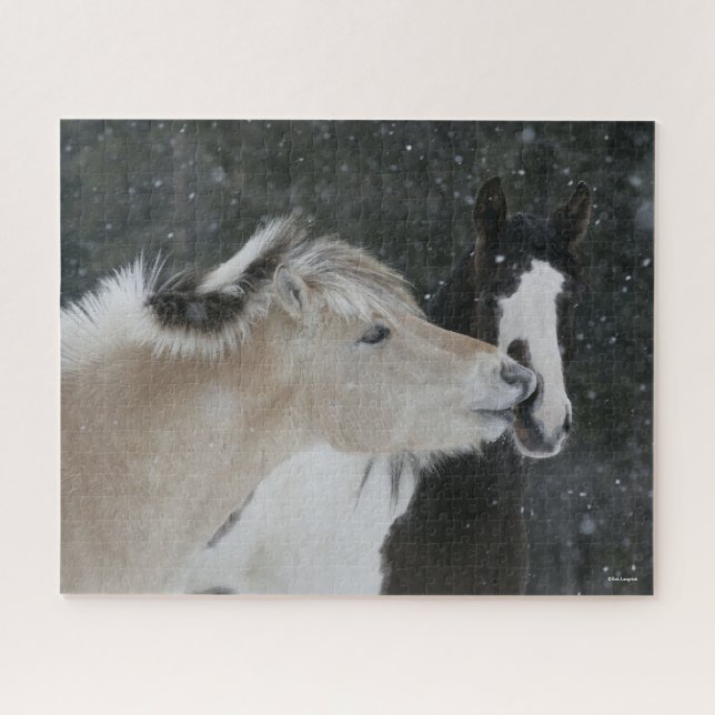 Bob Langrish | Two Ponies Meeting In Snow headshot Jigsaw Puzzle (Horizontal)
