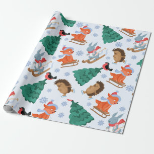 Bob-Sledding Forest Friends   Christmas Snow Trees Wrapping Paper