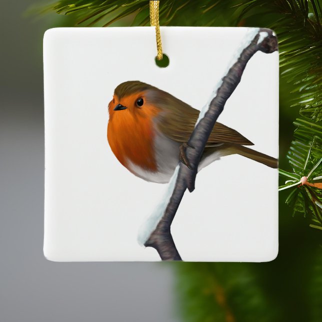 Bob the Red Robin Bird Wildlife White Ceramic Tree Decoration (Bob the red robin would like to come home with you and live on your Christmas tree)