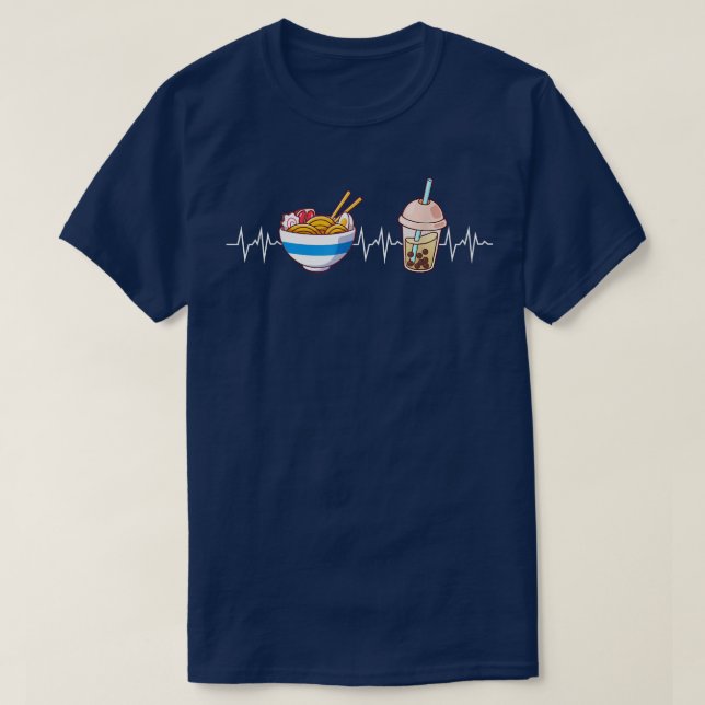 Boba And Ramen Heartbeat Kawaii Bubble Tea Noodles T-Shirt (Design Front)