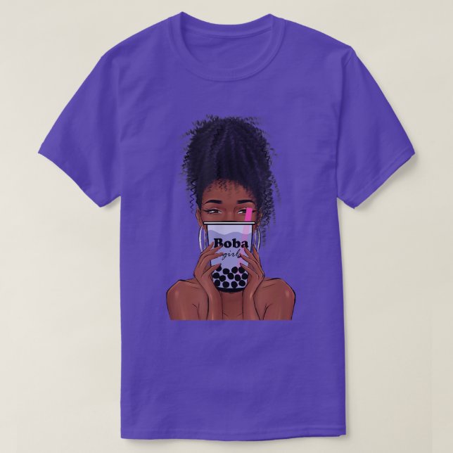 Boba Black Girl Bubble Tea Anime Kawaii Cute Boba  T-Shirt (Design Front)