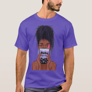 Boba Black Girl Bubble Tea Anime Kawaii Cute Boba  T-Shirt