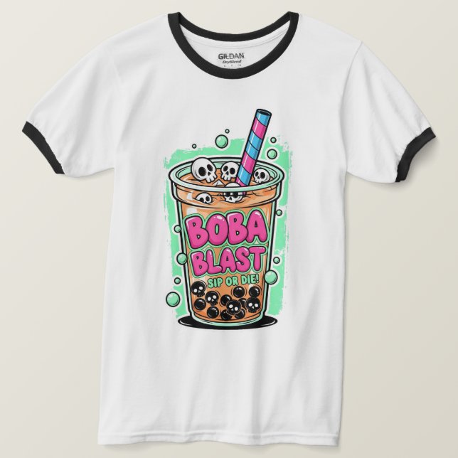 Boba Blast – Sip or Die! Ringer T-Shirt (Design Front)