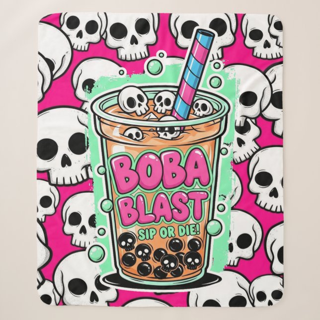 Boba Blast – Sip or Die! Sherpa Blanket (Front)