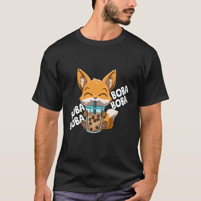 Boba Boba Boba Boba Manga Bubble Tea Fox Anime T-Shirt (Front)