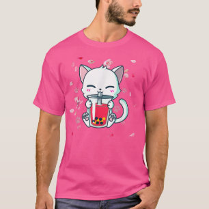 Boba Boba Cat Drinking Boba Cute Anime Girl Kawai T-Shirt