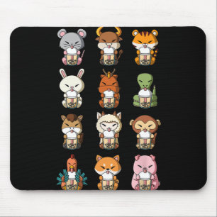 Boba Bubble Milk Tea Chinese Zodiacs Animal Lunar Mouse Pad