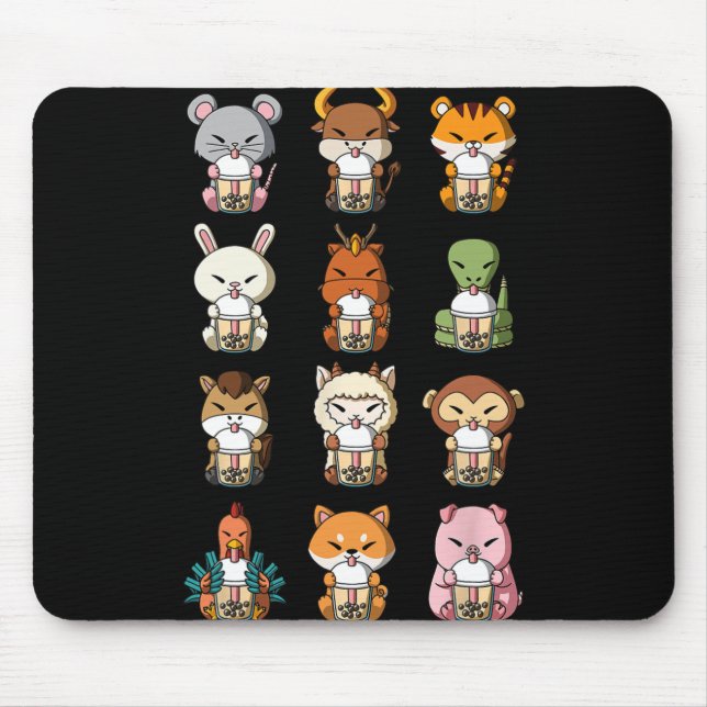 Boba Bubble Milk Tea Chinese Zodiacs Animal Lunar  Mouse Pad (Front)