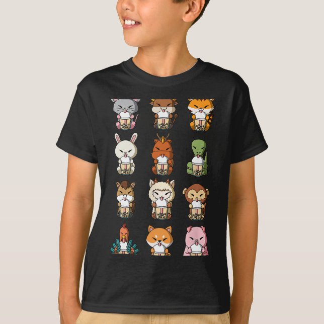 Boba Bubble Milk Tea Chinese Zodiacs Animal Lunar  T-Shirt (Front)