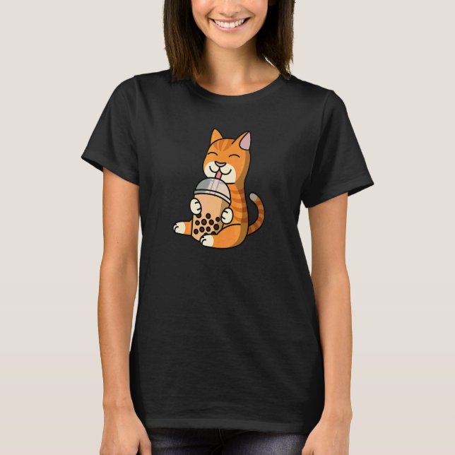 Boba Bubble Milk Tea Ginger Cat Pet T-Shirt (Front)