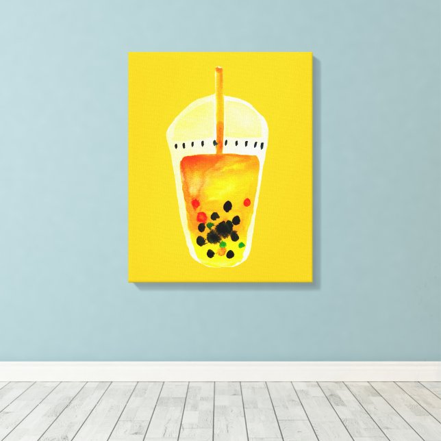 Boba Bubble tea art illustration Canvas Print (Insitu(Wood Floor))