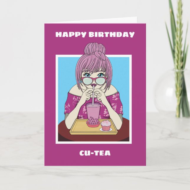 Boba Bubble Tea Birthday Card For A Girl (Front)