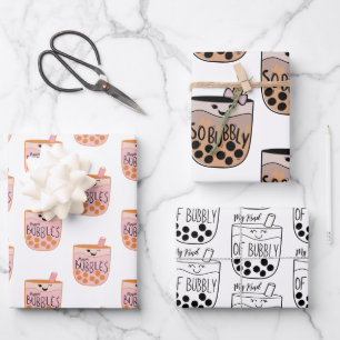 Boba Bubble Tea Cute and Funny Wrapping Paper Sheet