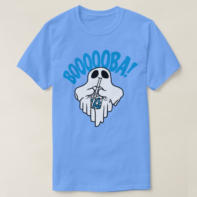 Boba Bubble Tea drinking Ghost Funny Boooooba Hall T-Shirt (Design Front)