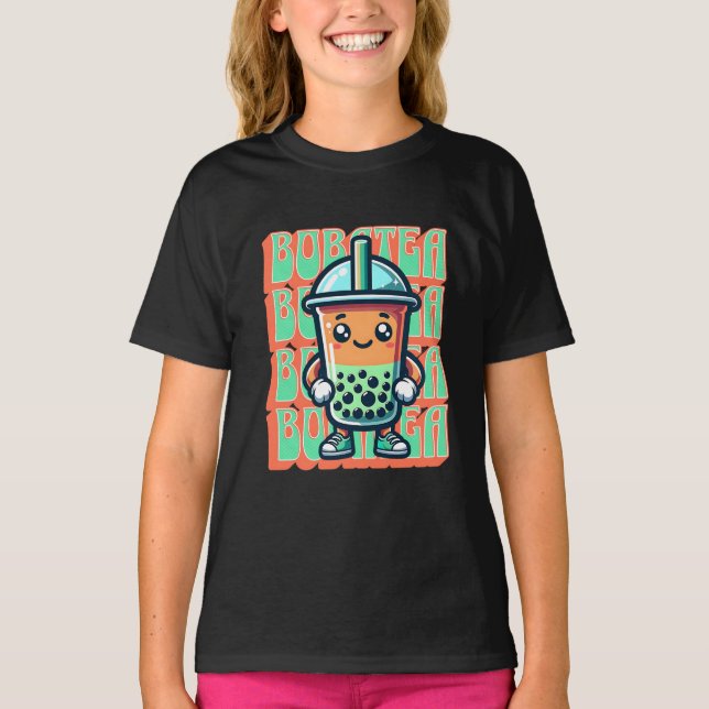 Boba Bubble Tea Kawaii Cute Cartoon T-Shirt (Front)