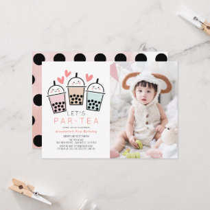 Boba Bubble Tea Party Girl Photo 1st Birthday Invitation