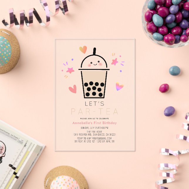 Boba Bubble Tea Party Par-tea 1st Birthday Acrylic Invitations (Insitu (Celebration))