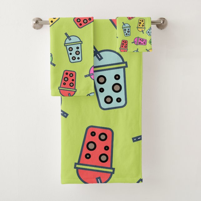 Boba Bubble Tea Pattern Bath Towel Set (Insitu)