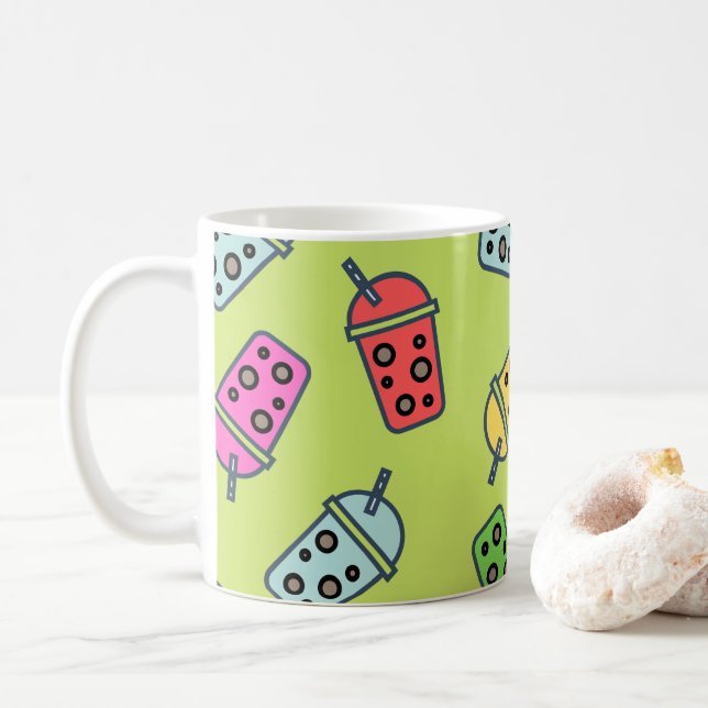 Boba Bubble Tea Pattern Coffee Mug (With Donut)