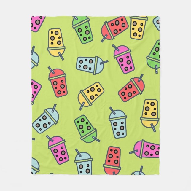 Boba Bubble Tea Pattern Fleece Blanket (Front)