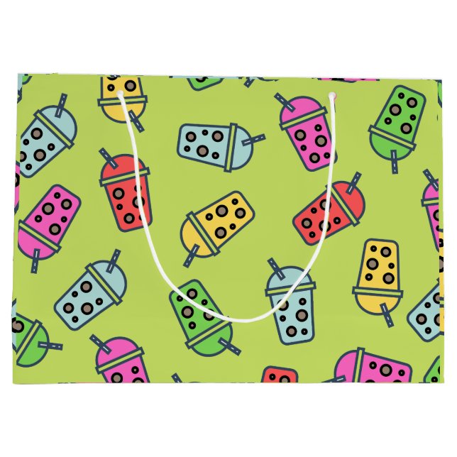 Boba Bubble Tea Pattern Large Gift Bag (Back)