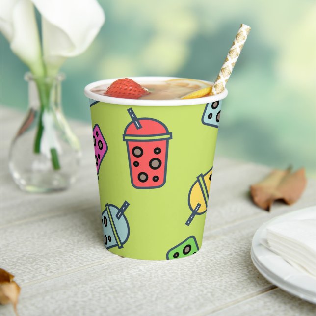 Boba Bubble Tea Pattern Paper Cups (Insitu)