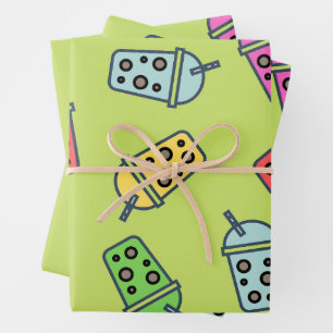 Boba Bubble Tea Pattern Wrapping Paper Sheet