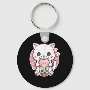 Boba Cat Boba Tea Bubble Tea Kawaii Anime Cat Kawa Key Ring