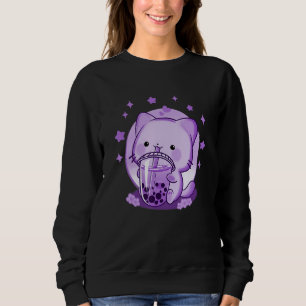 Boba Cat Drinking Boba Tea Cute Cat Japanese Funny Sweatshirt