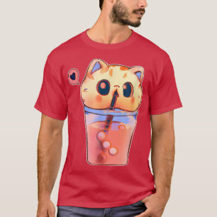 Boba Cat Drinking Bubble Tea Anime Neko Kawaii  T-Shirt