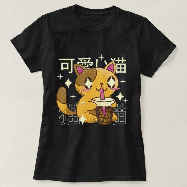 Boba Cat Kawaii Anime Japanese Food Girls Official T-Shirt (Design Front)
