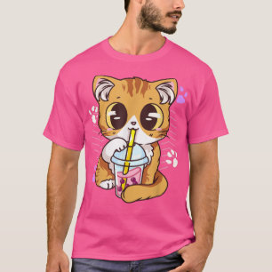 Boba Cat Tea Bubble Milk Tea Cute Kawaii Anime T-Shirt