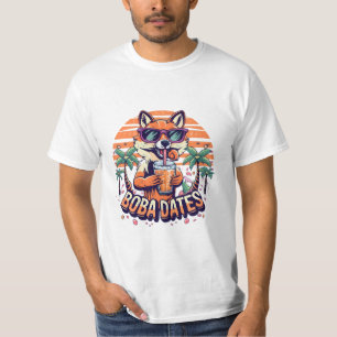Boba Dates Trendy Cool Fox Drinking Boba Tea T-Shirt