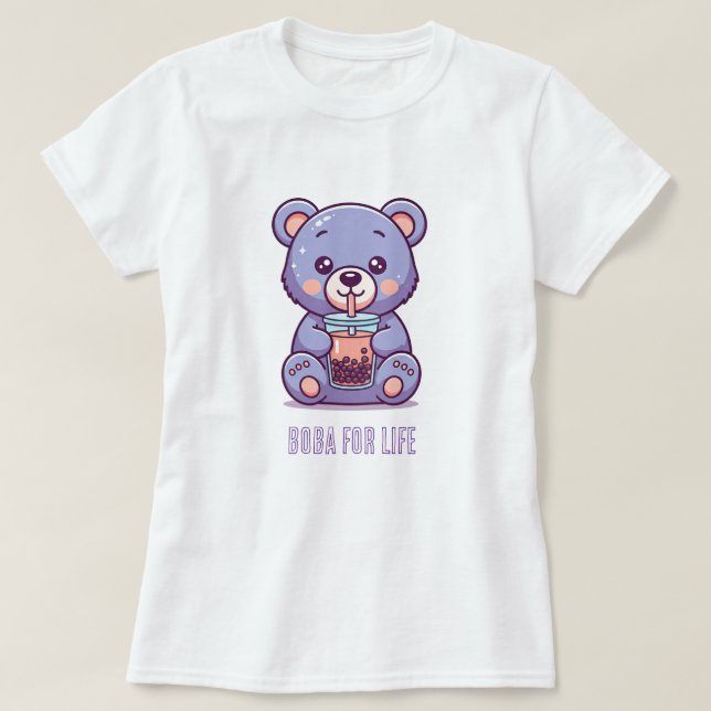 Boba-drinking purple bear T-Shirt (Design Front)