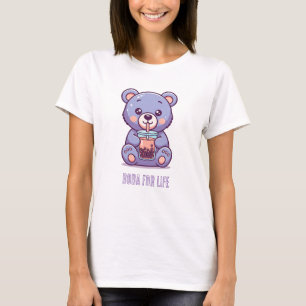 Boba-drinking purple bear T-Shirt