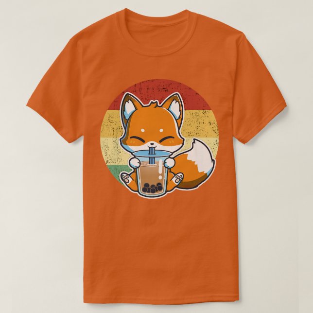 Boba Fox Drinking Kawaii Japanese Fox Boba Tea Bub T-Shirt (Design Front)