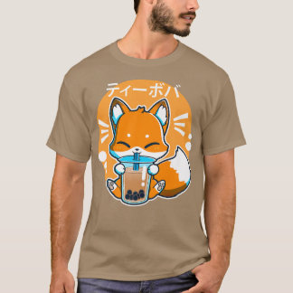 Boba Fox Drinking Kawaii Japanese Fox Bubble Milk  T-Shirt