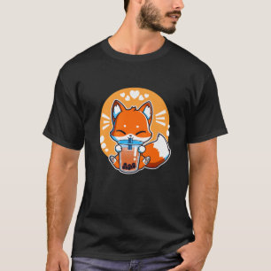 Boba Fox Drinking Kawaii Japanese Fox Bubble Milk T-Shirt
