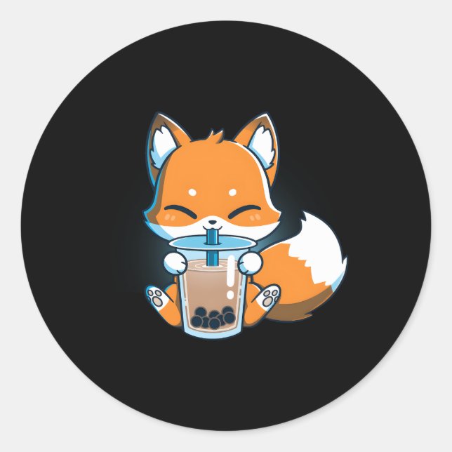 Boba Fox Drinking Kawaii Japanese Foxy Anime Classic Round Sticker (Front)