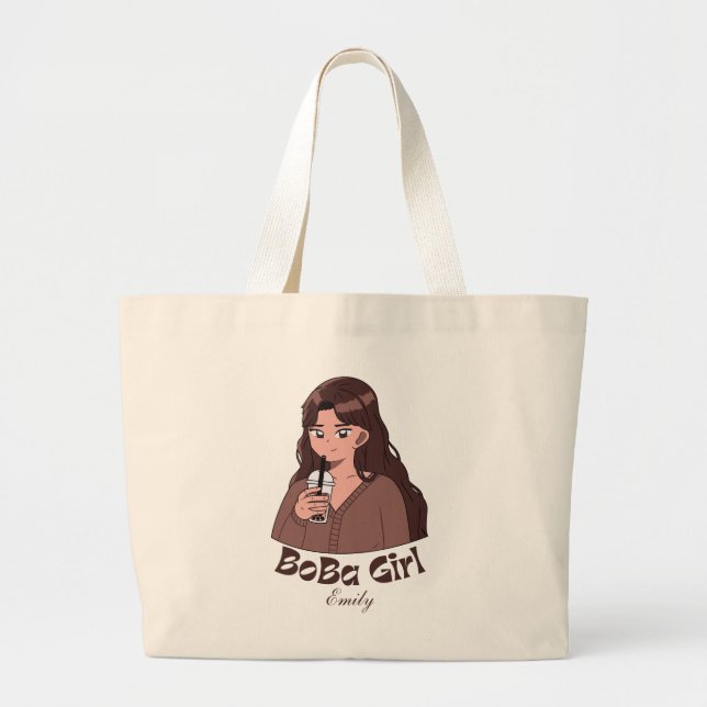  Boba Girl, boba tea bubble tea Large Tote Bag (Front)