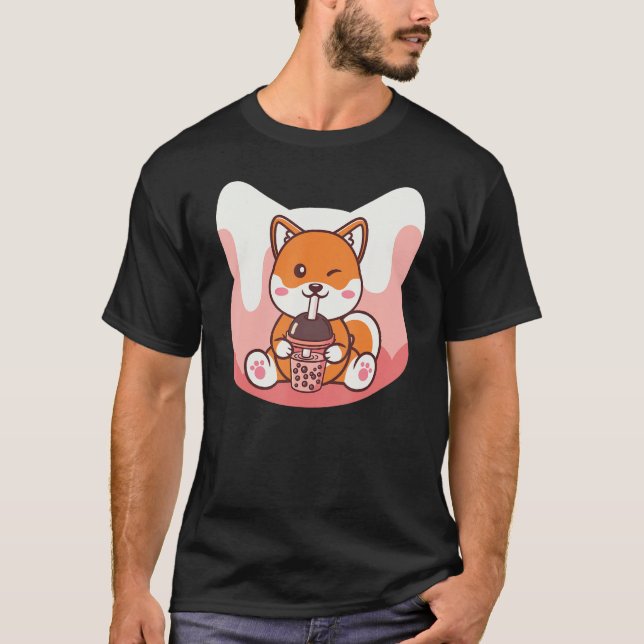 Boba Milk and Corgi Dog T-Shirt (Front)