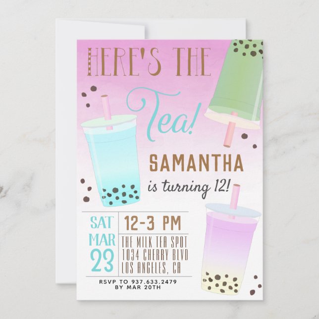 Boba Milk Tea Birthday Invitation (Front)