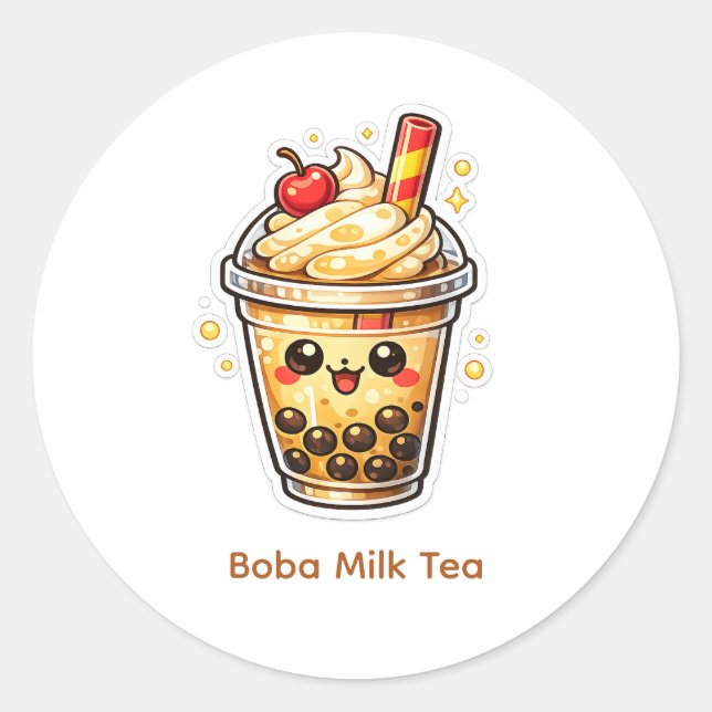 Boba Milk Tea Classic Round Sticker (Front)